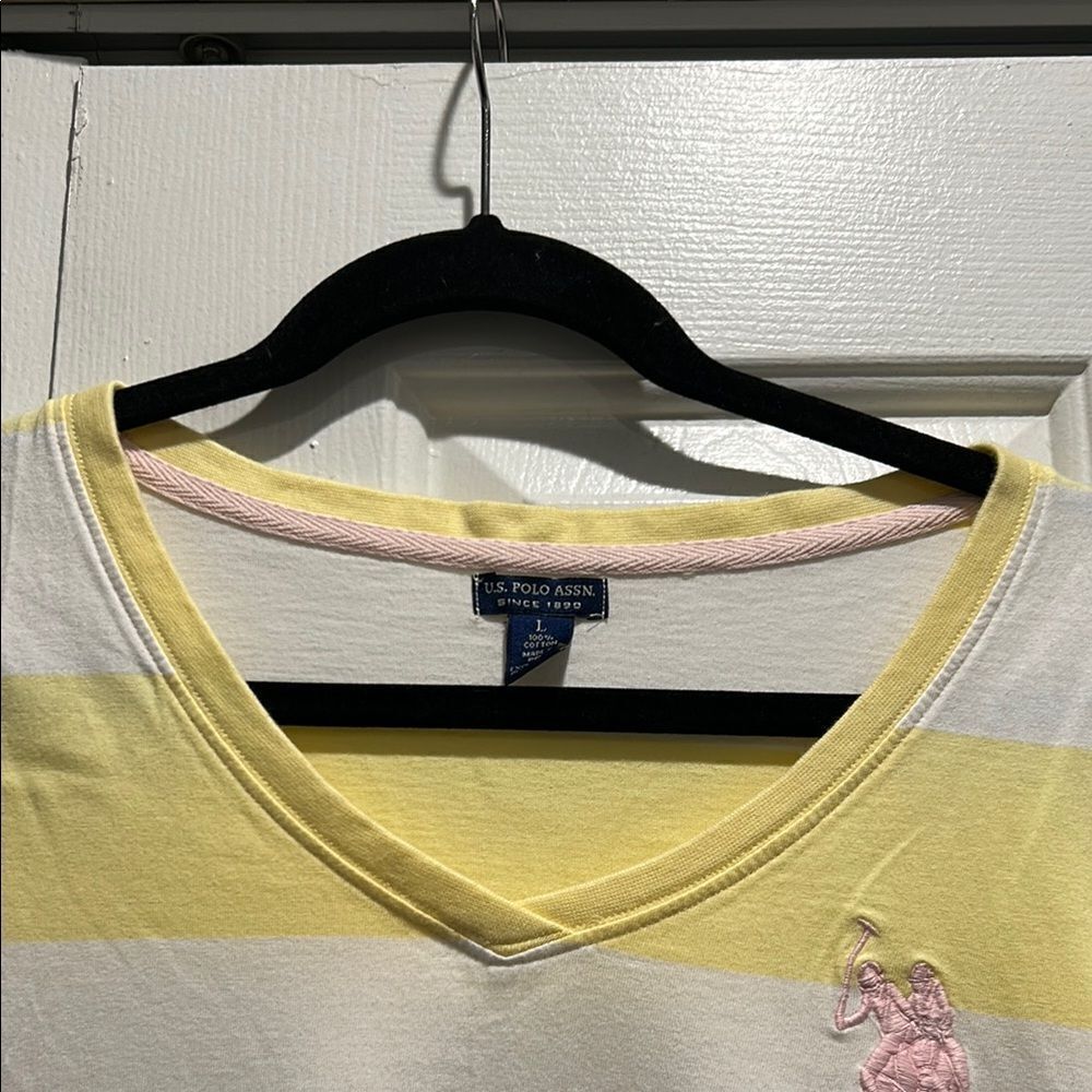 US Polo Assn Yellow and White Striped T-Shirt, Size Large - Picture 2 of 6